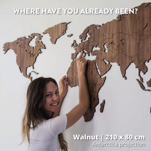 Wooden World Map Oak / Walnut / Bamboo World map Canvas Push pin Wood Large travel map Wall decor Wall art travel Home image 4