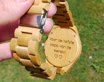 Bamboo wooden Watch / Wristwatch - engraved with personal text - Gift for Him/Her, Anniversary, Wedding gift, Groomsmen / bridesmaid