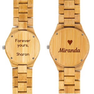 Bamboo wooden Watch / Wristwatch engraved with personal text Gift for Him/Her, Anniversary, Wedding gift, Groomsmen / bridesmaid image 4