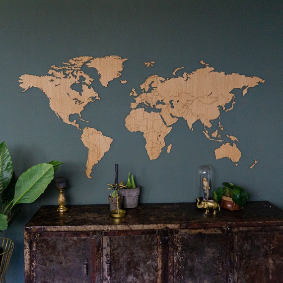 Mapamundi de Madera - Mapa del Mundo de Decoración