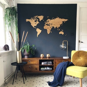 Houten Wereldkaart, kaart van de wereld, huisdecoratie, kunst aan de muur, reiskaart van hout, houten kaart, wereldkaart poster, 3d, afbeelding 1