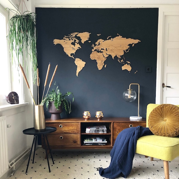 Mapa mundi de madera, mapa del mundo, decoración del hogar, arte de la pared, mapa de viaje de madera, cartel del mundial, 3d mundial