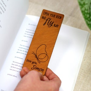 Personalized Wood & Leather Bookmark Custom Engraved Book Lover Gift Unique Reading Accessory image 1