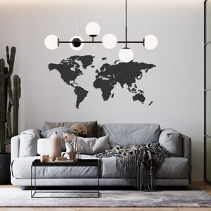 Hölzerne Weltkarte - Schwarz - Weltkarte Wandkunst | Holz Weltkarte | Große Reisekarte | drücken Wanddekoration | Wandkunst | Reisen|Zuhause