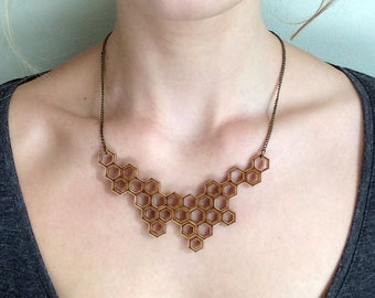 necklace HONEYCOMB - lasercut from birch wood