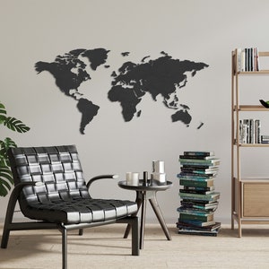 Houten Wereldkaart - Zwart - Wereldkaart wanddecoratie | Houten wereldkaart | Grote reiskaart | Wanddecoratie | Kunst aan de muur | Reizen