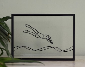 Floating Frame - Wooden Frame - wall art, decoration frame, line drawing, sports, swimmer, runner, cyclist, cycling, walking, adventure
