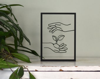 Floating Frame - Wooden Frame - wall art, decoration frame, line drawing, minimalistic wall art, decorative art, wall art frame, gestures