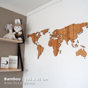 Wooden World Map Oak / Walnut / Bamboo World map Canvas Push pin Wood Large travel map Wall decor Wall art travel Home image 6
