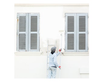 Square Photography Print - Montmartre Print - Paris Street Photography - Square Wall Art - Blue and White Art Print - 8x8 photo print