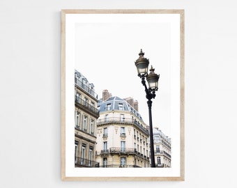 Paris Photography Print - Street Lamp with Buildings in 1st Arrondissement - Paris Wall Art - Neutral Photography Print