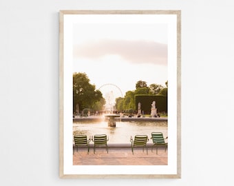 Tuileries Sunset Print, Parisian Garden Art, Blush Pink Artwork, Unframed Fine Art Photography Print, Paris Decor for Living Room