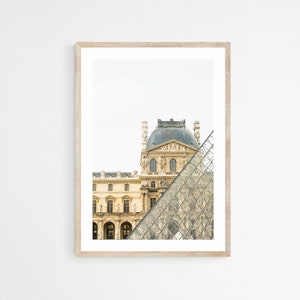 Minimal Louvre Pyramid Paris Print, Neutral Beige Wall Art, Paris Architectural Photography, French Living Room Decor, 30x40 Canvas Print