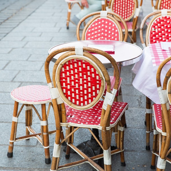 Red Paris Photography  - Paris Kitchen Decor - Cafe Chair Photo Print - Paris Cafe Photo - Francophile Gift - Paris Gallery Wall Art