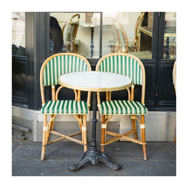 Green Cafe Chair Print, Paris Kitchen Decor, 10x10 Art Print, Parisian Bistro Wall Art, Unframed Photography Print, Gallery Wall Print