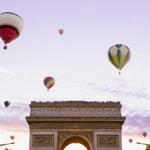 Paris Balloon Print - Arc de Triomphe Photo Print - Whimsical Photography Print - Hot Air Balloon Print - Purple Wall Art