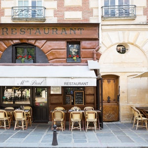 Paris Street Photography - Parisian Cafe Print - French Art Print - Paris Kitchen Decor - Neutral Wall Art - Parisian Art - France Print