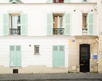 Paris Photography Print - Mint Shutters in Montmartre - Paris Wall Art - Photography Print