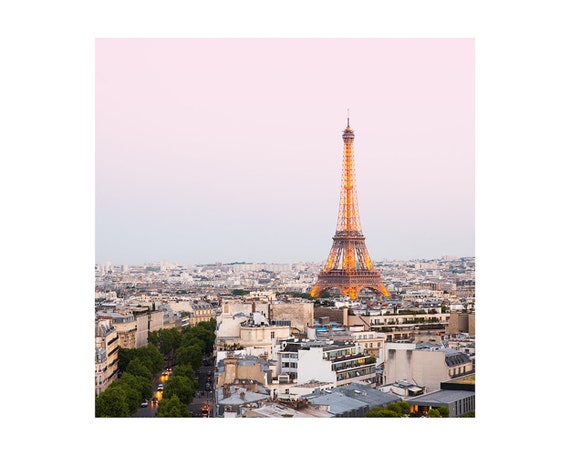 Sunset Over Eiffel Tower Paris France City Prints Poster Wall Art Pictures