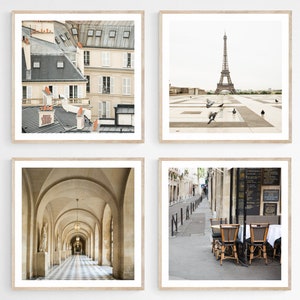 Paris Photography Prints Set of 4 - Save 10% - Beige and Grey French Home Decor, 10x10 Square Photo Set, Modern Neutral Gallery Wall Art