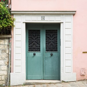 Pink and Teal Art Print - Paris Wall Decor - Parisian Door Photography Print - Pink House in Montmartre - French Gallery Wall Art Print