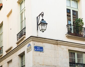 Neutral Paris Photography Print - Paris Street Photo - Hanging Street Light and Windows - Paris Wall Art