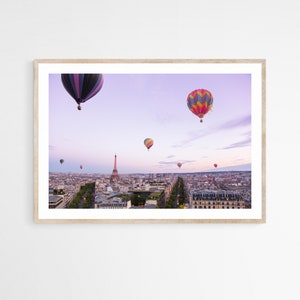 Hot Air Balloon Photography Print for Children’s Room, Purple Nursery Decor, Whimsical Paris Wall Art, Eiffel Tower with Balloons Print
