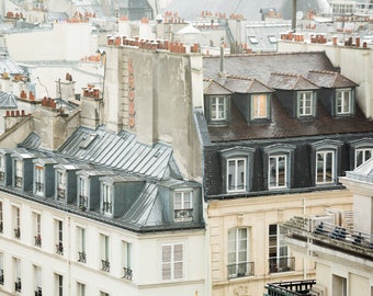 Neutral Paris Photography Print - Parisian Rooftops Art Print - Neutral Wall Decor - Paris Wall Art - French Bedroom Decor