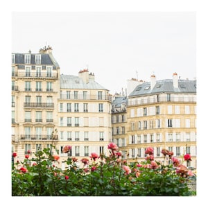 Paris Building Print, 12x12 Art, French Wall Decor, Neutral Wall Art, Paris Gallery Wall Art, Neutral Bedroom Decor, Gray and Beige Art