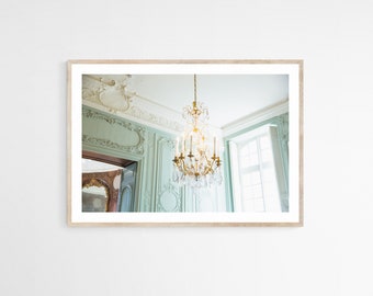 Turquoise Wall Art for French Rococo Home Decor, Parisian Interior Photography Print, Chandelier at Musée Rodin, Artwork for Gallery Wall