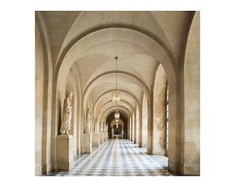 Neutral Paris Photography - Versailles Hallway - French Home Decor - Neutral Photography Print - Paris Wall Art - Square Art Print