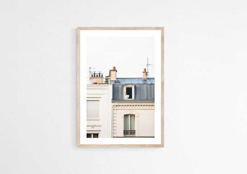 Paris Rooftops Print, Montmartre Wall Art, Unframed Artwork for Contemporary Interior, Beige and Gray Vertical Print for Neutral Living Room image 1