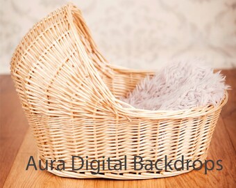 Backdrop digitale, piccolo cestino per bambini (o culla) su uno sfondo vintage