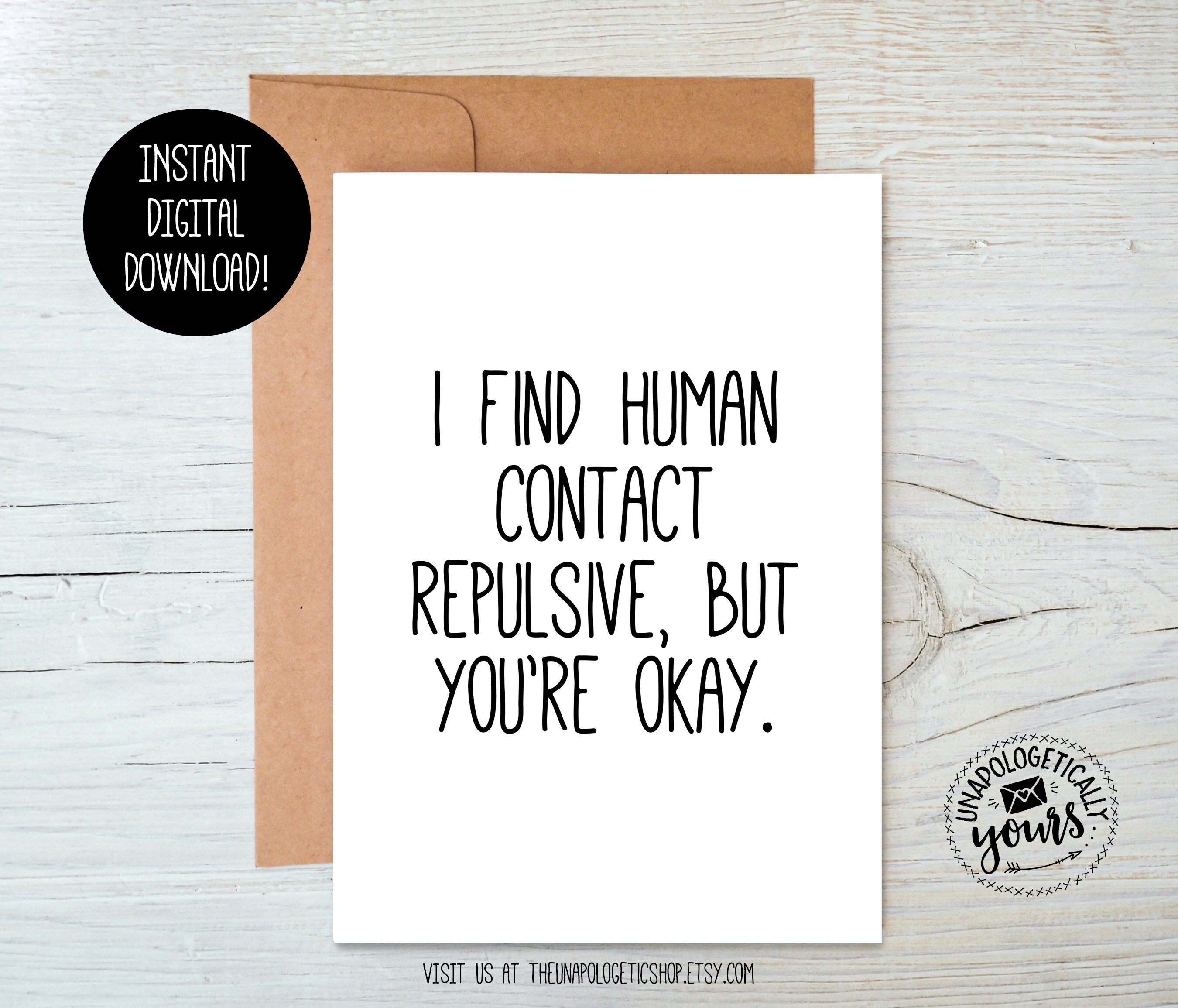 Human Contact Is Repulsive But You re Okay Printable Etsy Espa a