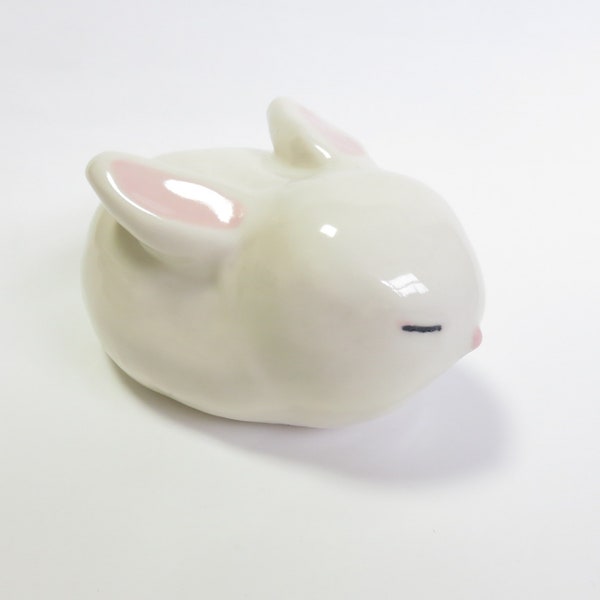Rabbit, Ceramics and Pottery, white bunny sculpture, Slepping rabbit, ceramic animal sculpture
