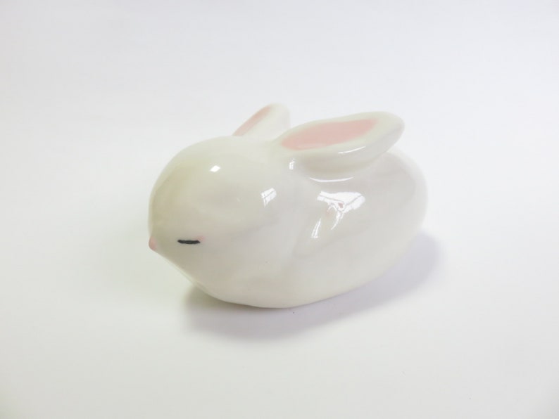 Rabbit Ceramics and Pottery White Bunny Sculpture Slepping Etsy