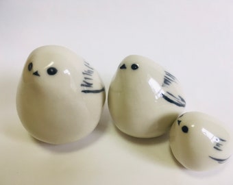 Bird sculpture set, Japanese Shimaensga bird Pottery, white bird, Ceramic sculpture, Home decoration, Ceramics and Pottery