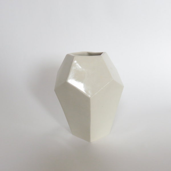 White diamond flower vase, Ceramic vase, Ceramics and Pottery, geometric minimalist