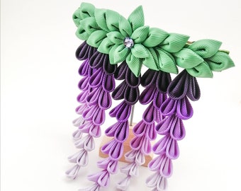 Wisteria hair clip/Japanese hair accessories/Oriental hair clip/Purple wisteria/Kanzashi hair clip/Wisteria kanzashi/French barrette