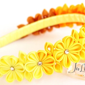 Yellow Kanzashi Fabric Flower headband. Yellow flower crown headband. Wedding bridal headpiece. Kanzashi flower crown. Floral headpiece