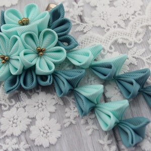 Teal kanzashi flower hair clip/Japanese hair accessories/Oriental hair clip/Geisha hair accessories/Teal flower hair clip