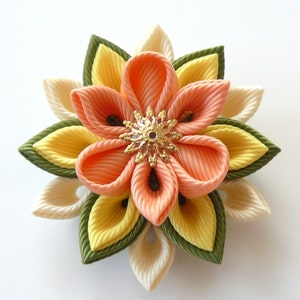 Men's Flower Lapel Pin. Kanzashi fabric flower brooch . Kanzashi flower lapel pin. Boutonniere lapel pin. Handmade Wedding Boutonniere. image 2