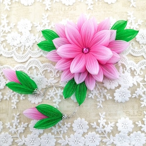 Japanese Kimono hair clip-Pink flower hairpiece-Lotus flower hair clip-Kanzashi flower hair clip