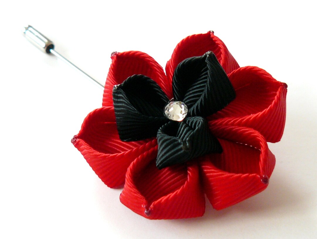 Red Poppy Lapel Pin: Grosgrain Ribbon Flower Brooch - Etsy