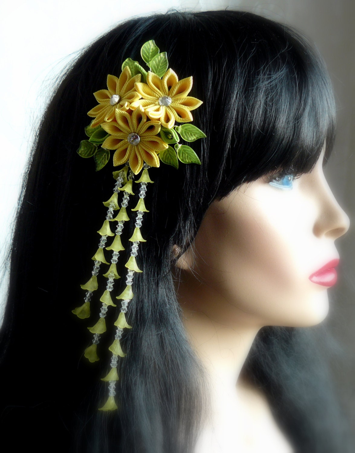 Yellow Kanzashi Flower Hair Fork: Japanese Hair Pin - Etsy