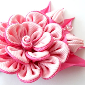 Kanzashi fabric flower hair clip, Pink fabric flower. image 1