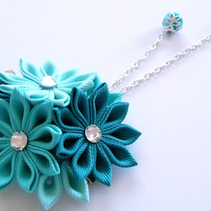 Kanzashi fabric flower hair clip. Shades of mint.