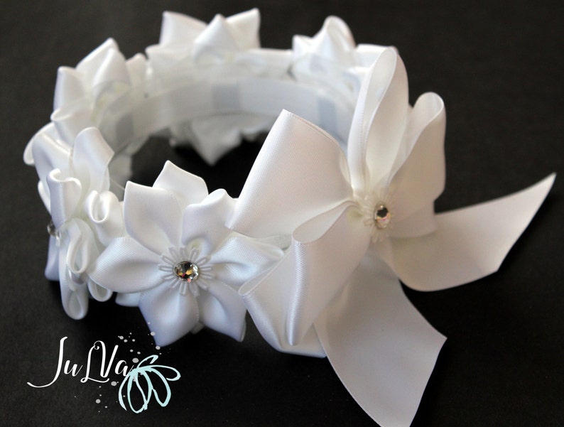 White Kanzashi Hair Bun Wrap. Flower Crown Bun Wrap. White Flower Bun Wrap.Flower Bun. Ballet Headpiece. Ballet Floral Crown image 1