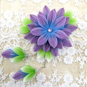 Japanese Kimono hair clip-Purple and blue flower hairpiece-Lotus flower hair clip-Kanzashi flower hair clip
