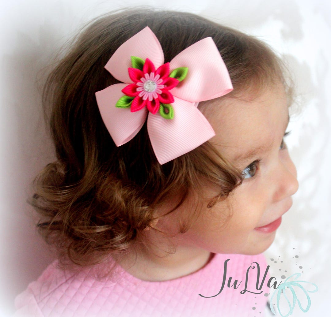 Pink Flower Baby Hair Clip, Pink Bow Girl Hair Clip, Girl Hair Bow ...